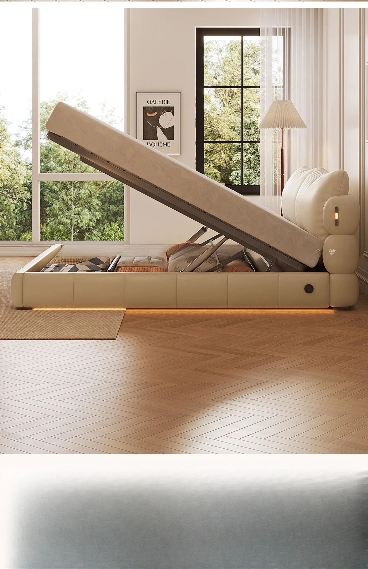 Nuvem, cama de couro, estilo francês, vento creme, quarto principal duplo, capa macia