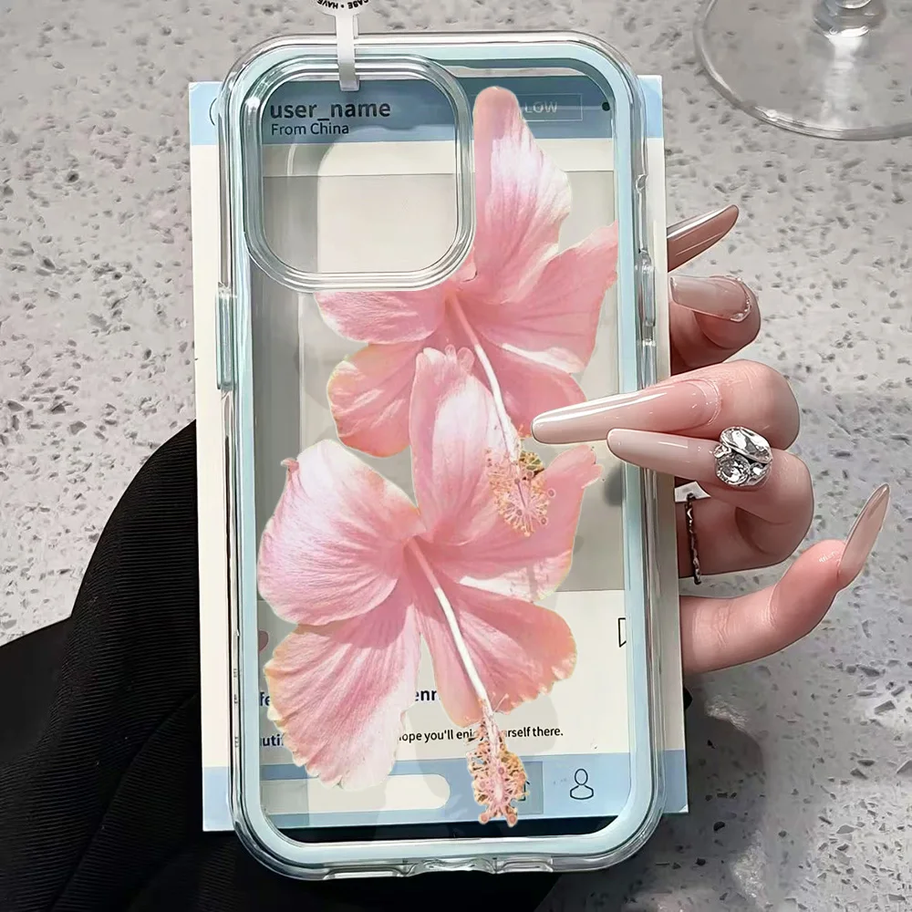 Rosa Hibiskus Transparente Handyhülle für iPhone 17 13 16 15 11 12 14 Pro Max 17 Air XR X Hülle Silikon 2 IN 1 Stoßfeste Weiche Abdeckung – Detail 2