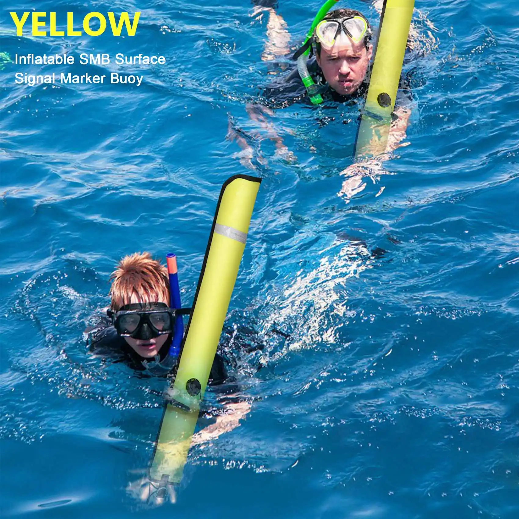 1M Scuba Diving Inflatable SMB Surface Signal Marker Buoy Visibility Float Signal Tube Sausage,Yellow Rich