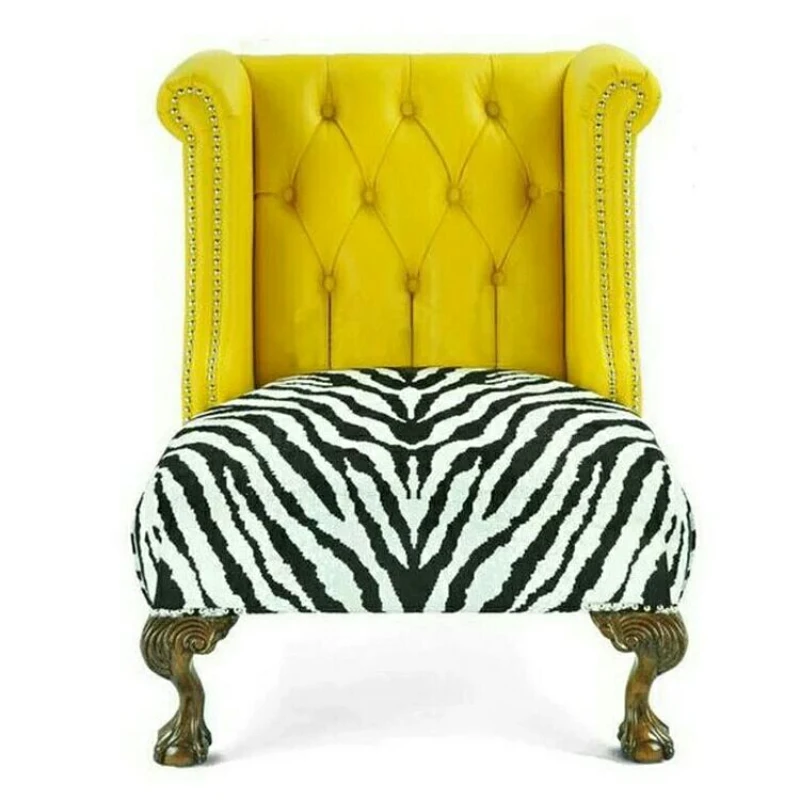 Solid Wood Zebra Pattern Leather Art Pull Buckle Wingback Chair Living Room Leisure Sofa Small Apartment