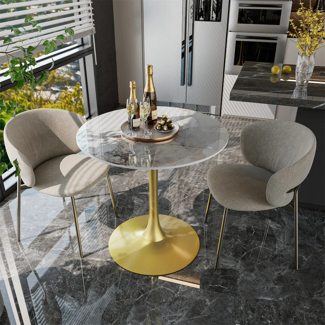 Gold Bar Height Bistro Table 30” Round Leisure  Black Coffee Table Kitchen Dining Table with Pedestal Base for 2-4 People