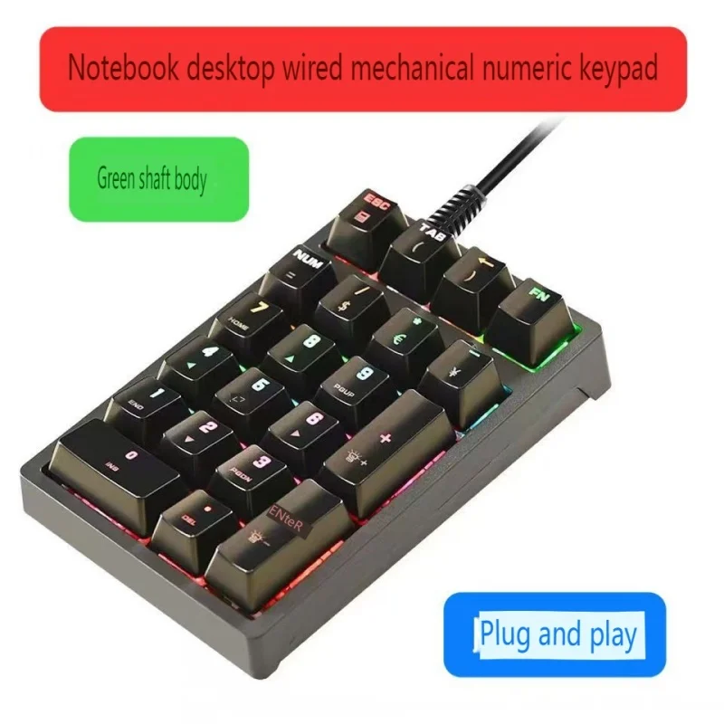 USB Wired Mechanical Numeric Keypad with RGB LED Backlit 21 Keys Numpad Keyboard for Accounting Finance Accounting Laptop Kaypad