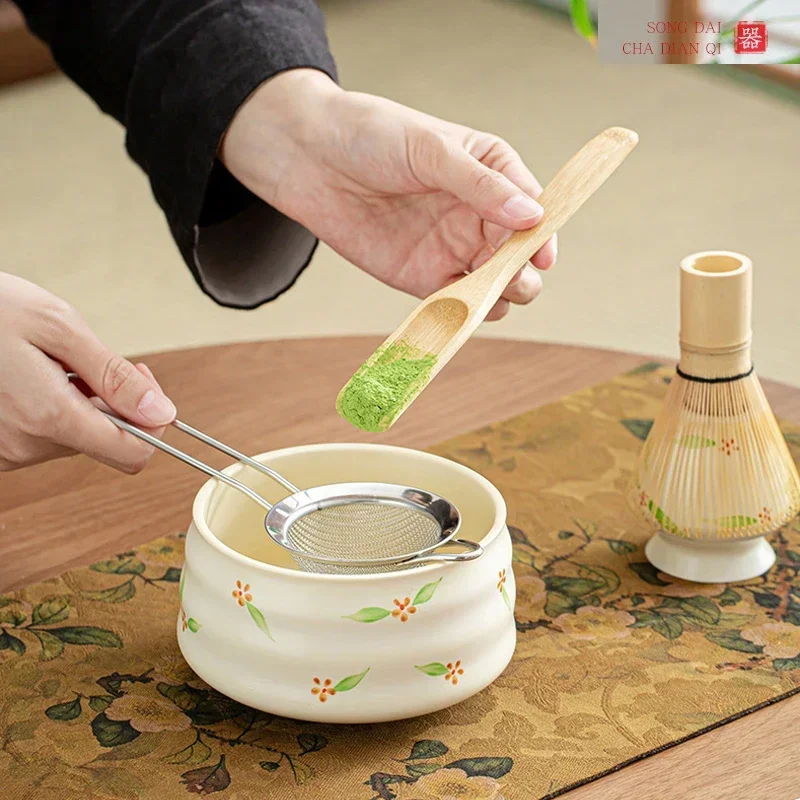 4PCS Matcha Green Tea Whisk Set Safe Bamboo Whisk Teaspoon Sets Indoor Beverage Shop Tea-making Tools Accessories Matcha Gift