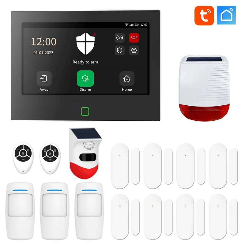 DIY Kupujący dostosowany 7-calowy domowy system alarmowy 4G i WiFi Bezprzewodowy panel dotykowy GSM z dużym ekranem Inteligentna ochrona bezpieczeństwa Tuya