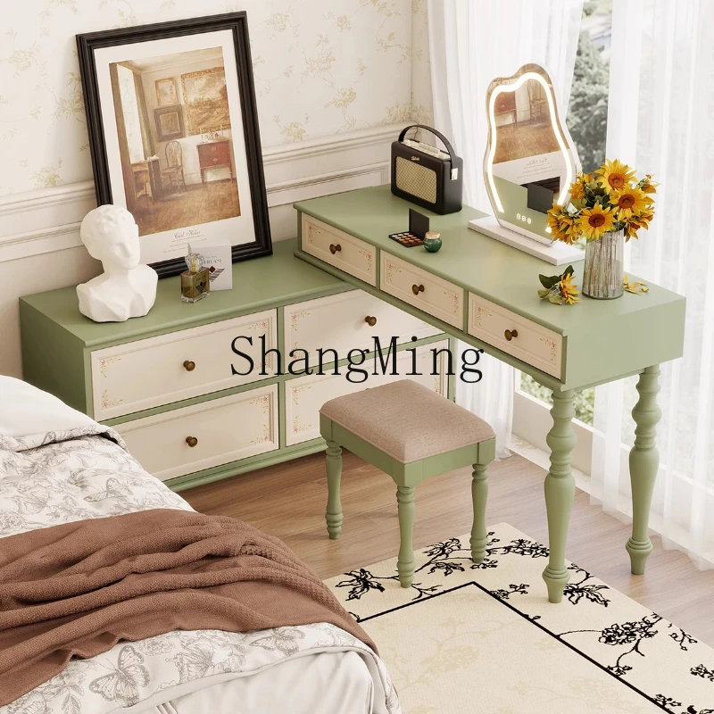 

ZYY retro solid wood painted retractable dresser bedroom bedside chest integrated makeup table