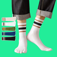 5/10 Pairs Sweat-Absorbing Breathable Mid Tube Stripe Split Toe Sports High Quality New Five Fingers Men's Socks Sports Socks