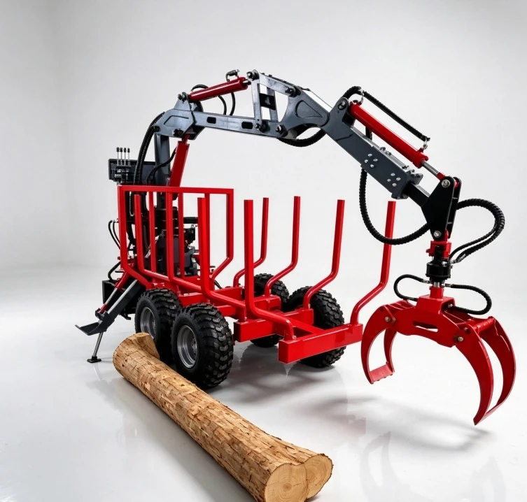 1ton 2ton 3ton Forest Trailer Hydraulic ATV Timber Trailer 360 Rotate Log Grapple Crane forestry Timber Transport Machine