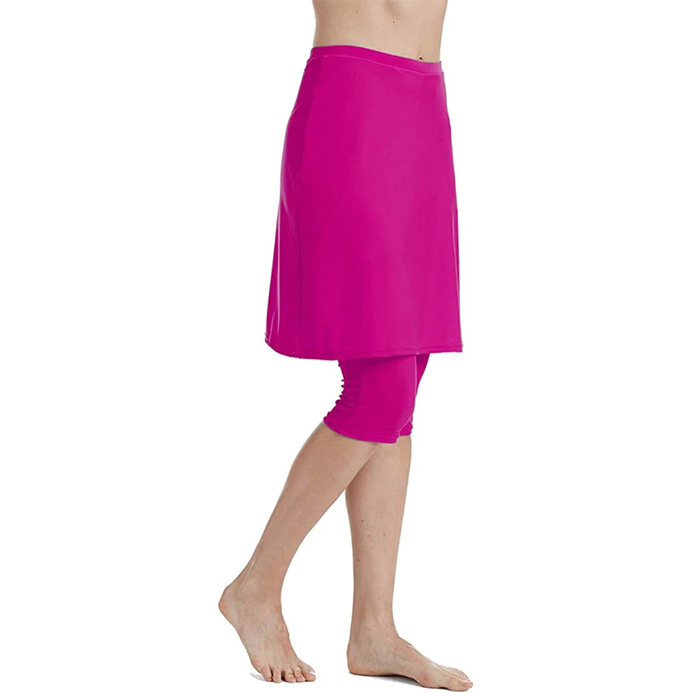 Leggings Capris feminina, maiô com saia ativa, esqui protetor solar, rosa vermelha