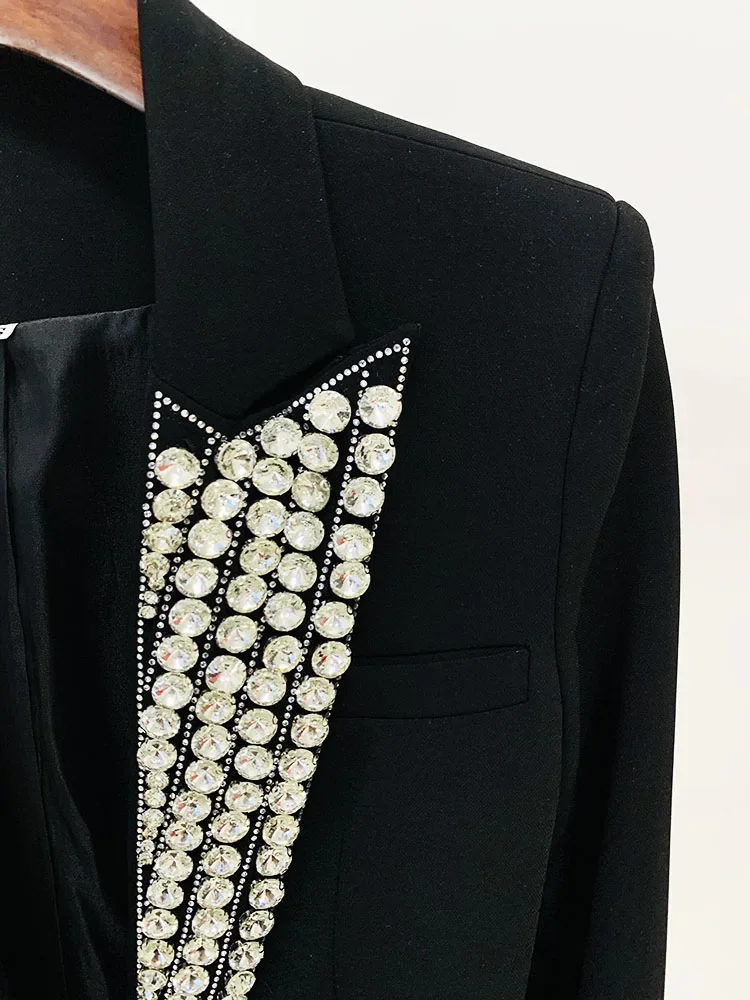 HIGH STREET Newest 2024 Fashion Designer Jacket Women\'s Rhinestone Diamonds Strass Beaded Sinble Button Blazer