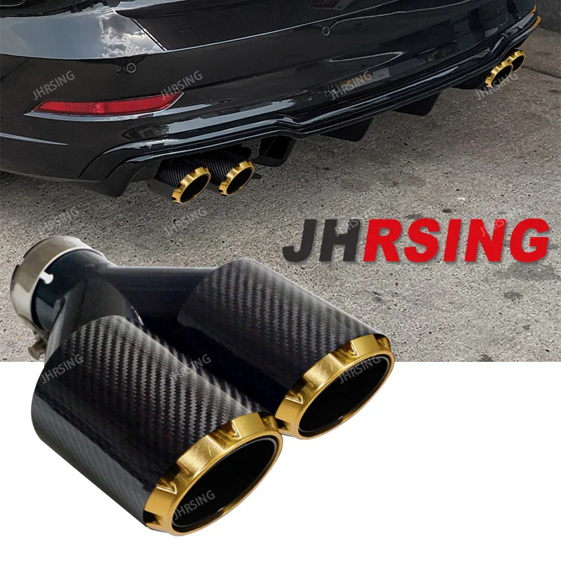 Y Shape Double Exit Exhaust Pipe  Carbon Fiber Nozzle for Muffler Tuning Car Universal for Car No Logo Stainless Gold