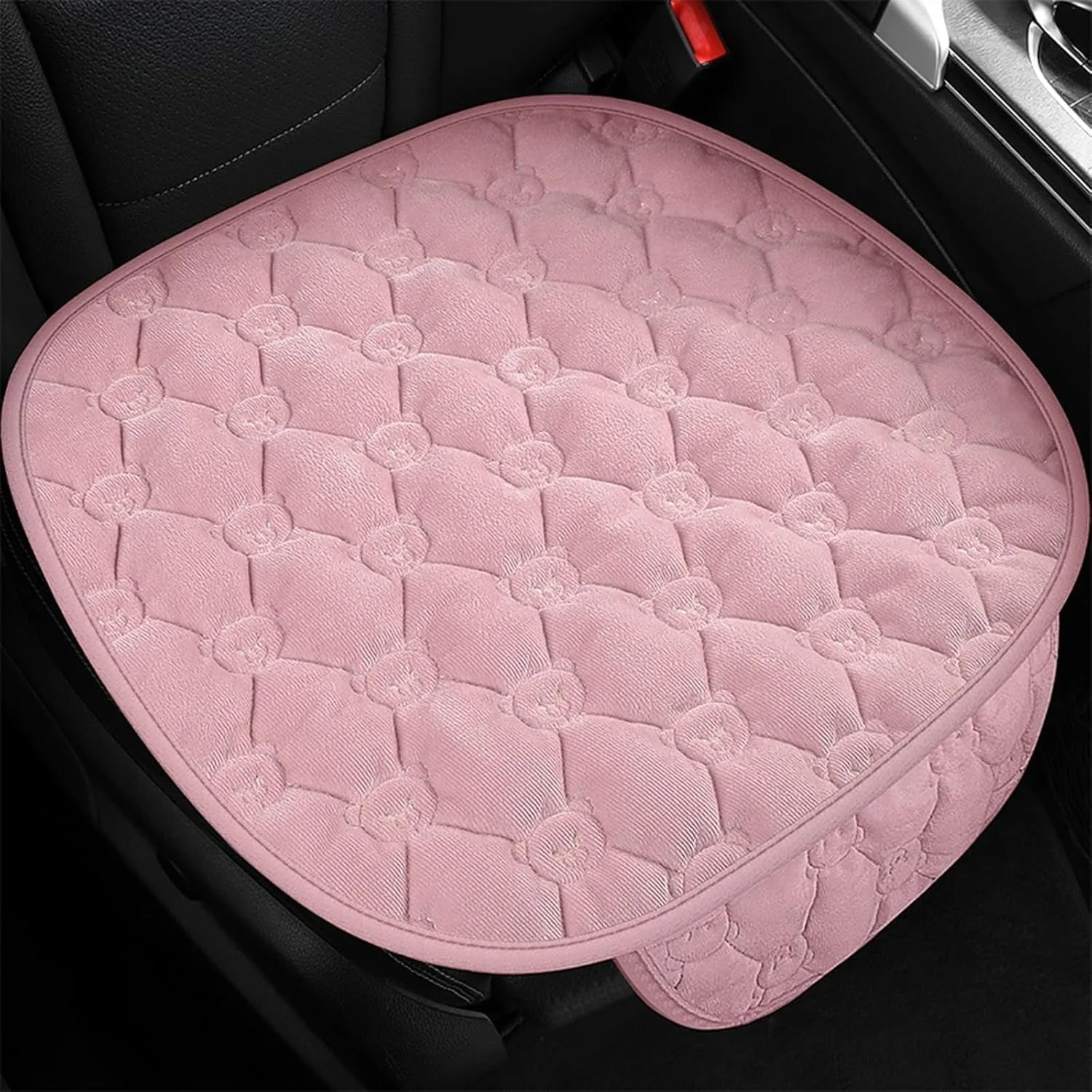 2PCs Car Seat Cushion Winter Plush Tie-free Non-slip Warm Monolithic Seat Cushion Car Interior Accessories Pink