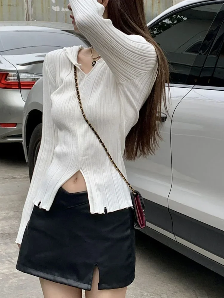 

Korean Slim Solid Color Women Pullovers White Green Pink V-neck Knitted Top Female Casual Loose Fashion Street Woman Pullovers