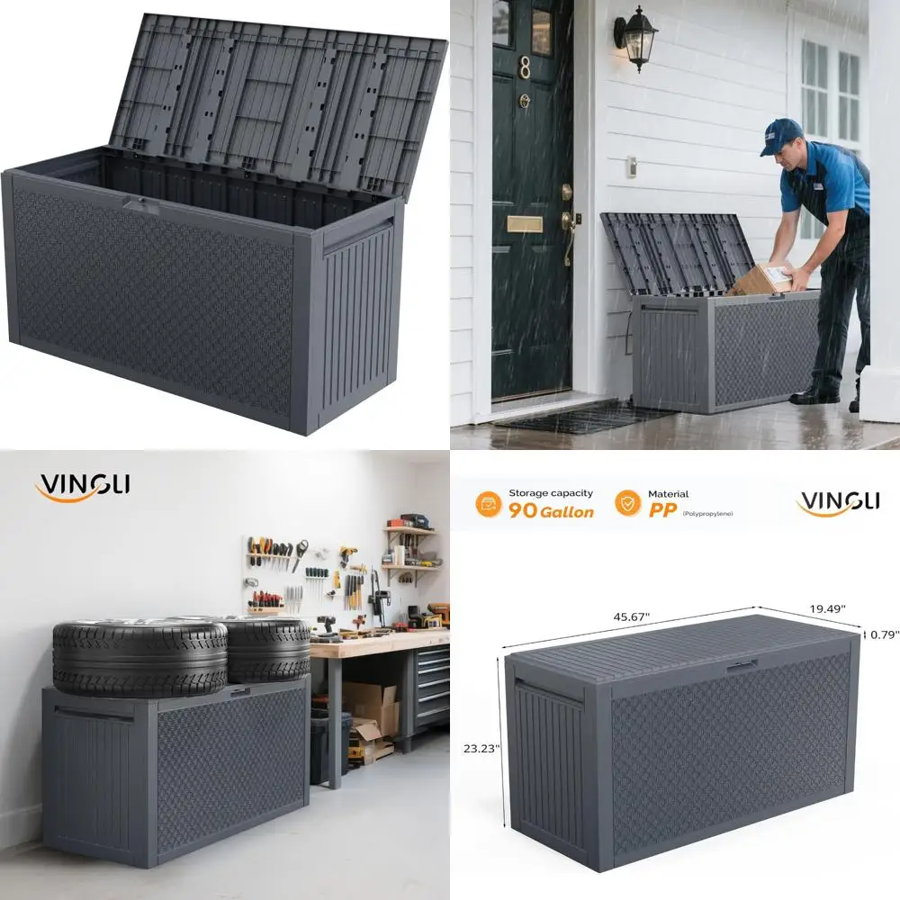 Abschließbarer Kunststoff-Aufbewahrungsbehälter für den Außenbereich, 90 Gallonen – Deck-Terrassenbox für Garten- und Poolbedarf