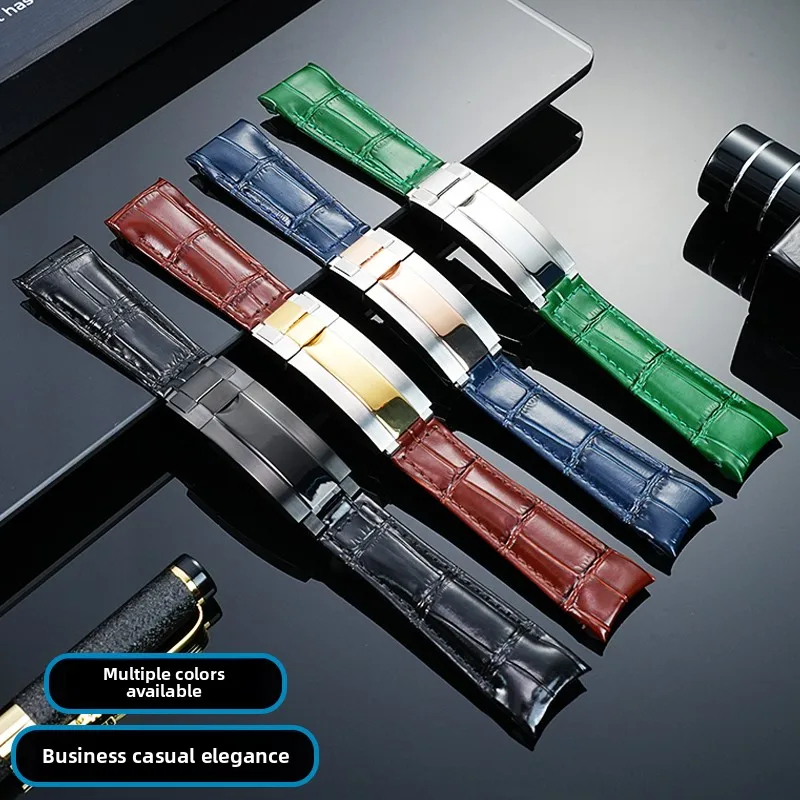 Genuine Leather Calfskin Watch Strap for Rolex strap GMT Daytona Black Green Blue Submariner Yacht-Master Series Watch band 20mm