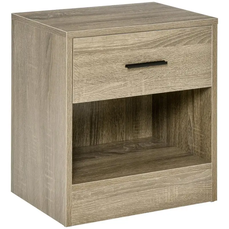 

Small End Table with Storage Shelf & Drawer, Modern Bedside Table for Bedroom or Living Room, Gray Wood Finish