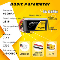 NEW TATTU 2S 7.4V Lipo Battery 650mAh 75C For RC Helicopter Quadcopter FPV Racing Drone Parts 7.4V Battery