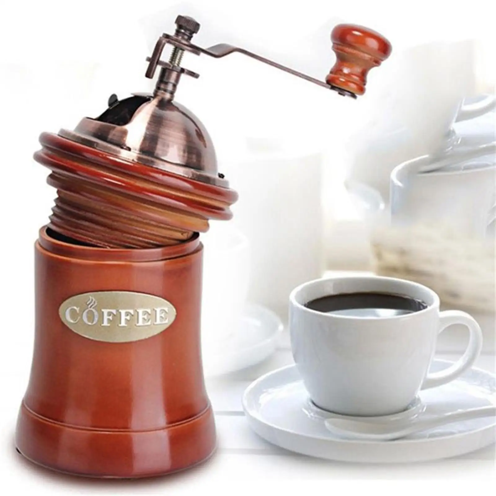 Wood Classic Manual Coffee Grinder w/Wood Base Hand Crank Coffee Bean Mill