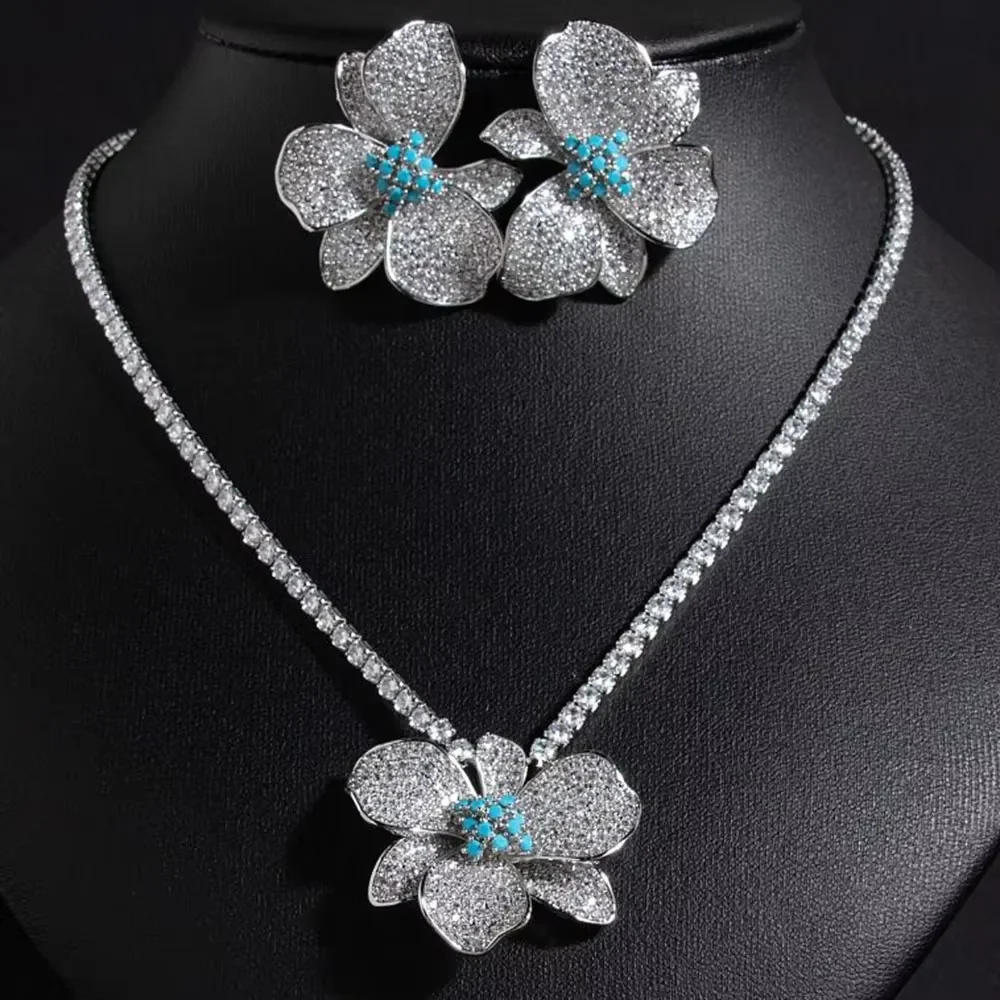 Popular High-end Flower Set Ladies Bridal Jewellery Necklace Earrings Set Bridal Wedding Party Dress Dinner Accessories M-34