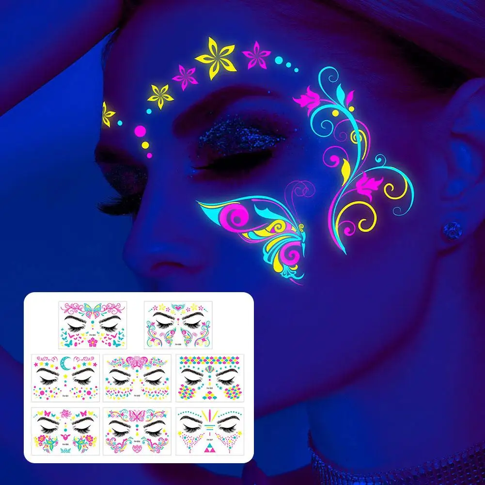 Luminous Tattoo Face Temporary Waterproof Fairy Butterfly Women Music Makeup Tattoos Festival Dance Shiny Art Wings Sticker B6V2