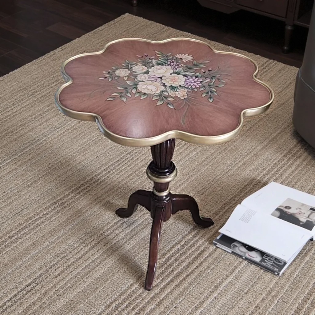 ！@American Retro Style Classic Small Side Table Modern Wooden Petal Design Living Room Furniture for Balcony