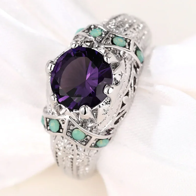 2024 New Minimalist Inlaid Purple Crystal Zircon Ring for Women Attending Banquets, Fashionable and Elegant Jewelry Accessories