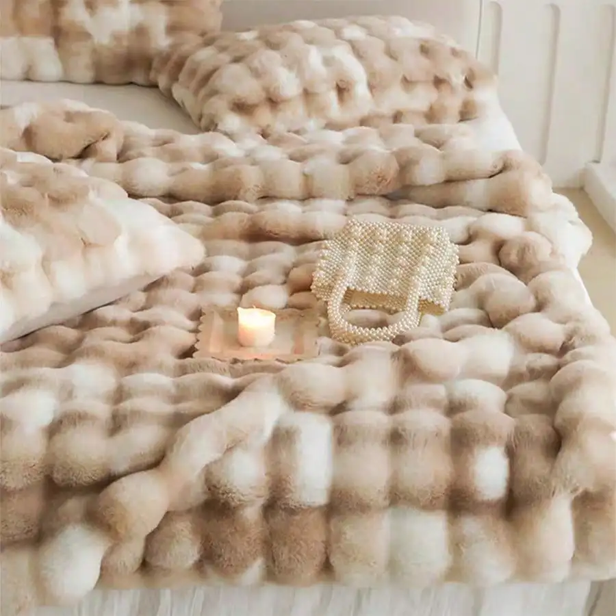 Luxury Tie Dye Bunny Plush Throw Blanket, Thick Bubble Fluff Soft Warm Cozy Blanket, Home Decor Couch Cover for Sofa, Bed