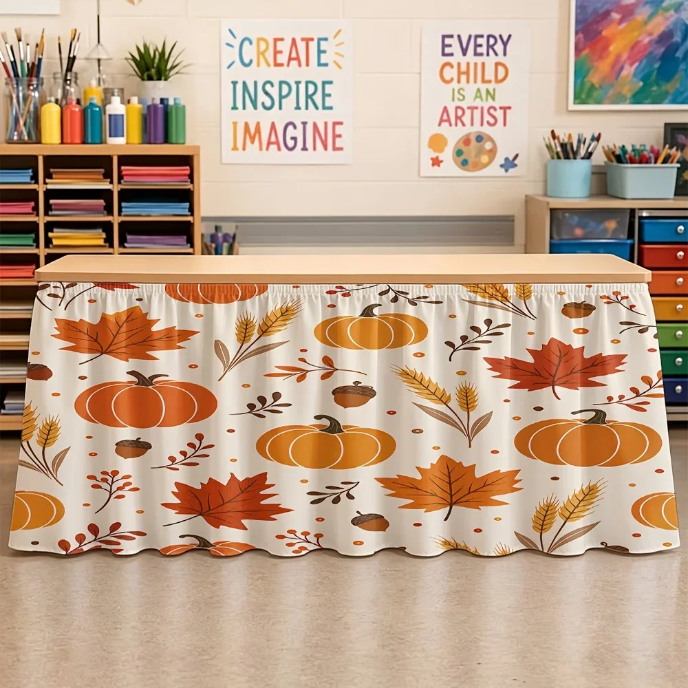 Back-to-school season, party table skirts, one-piece pumpkin and maple leaf printed items
