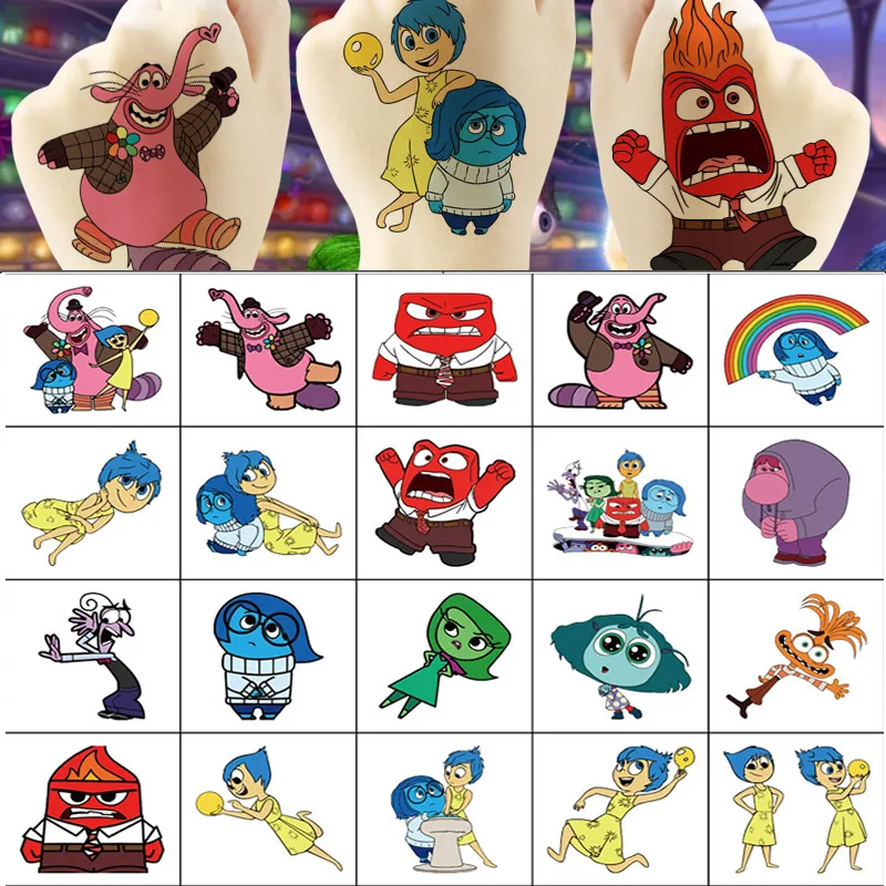 20 pièces dessin animé Disney à l'envers 2 autocollants de tatouage mignon Anime enfants tatouages temporaires imperméables autocollant Pack enfants fille jouet