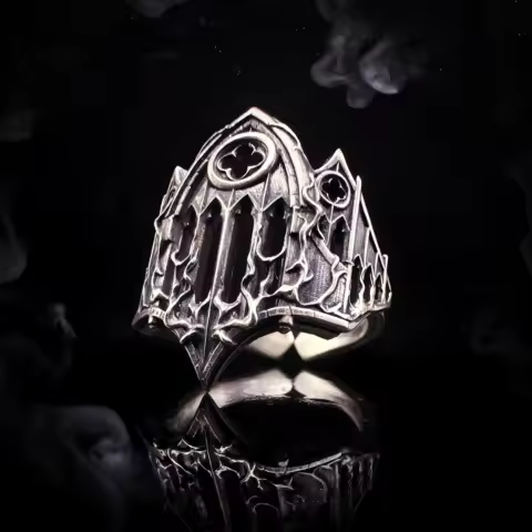 Retro Burnt Gothic Cathedral Open Ring For Men Silver-plated Copper Dark Gothic Punk Edgy Indie Jewelry Niche Accessories Gift