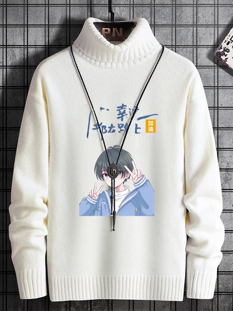 

Мужской вязаный свитер с высоким воротником, приталенный, с отложным воротником, вязаный косами, модный, для подростков и пар, теплый трикотаж, осенний сезон