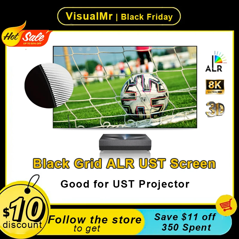 

2024 Black Grid ALR CLR UST Frame Проекционный экран PET Crystal Ambient Light Rejecting 3D 4K 8K 60-150 дюймов для короткого проектора