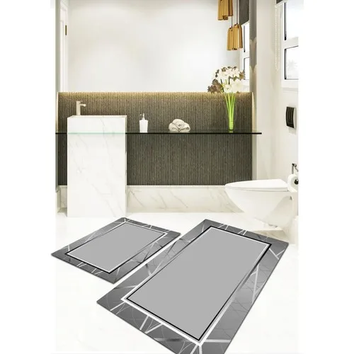 Ardizayn Simple Gray Slip-Resistant Not Peel Leather Outsole 2'li Bath Mat Pad