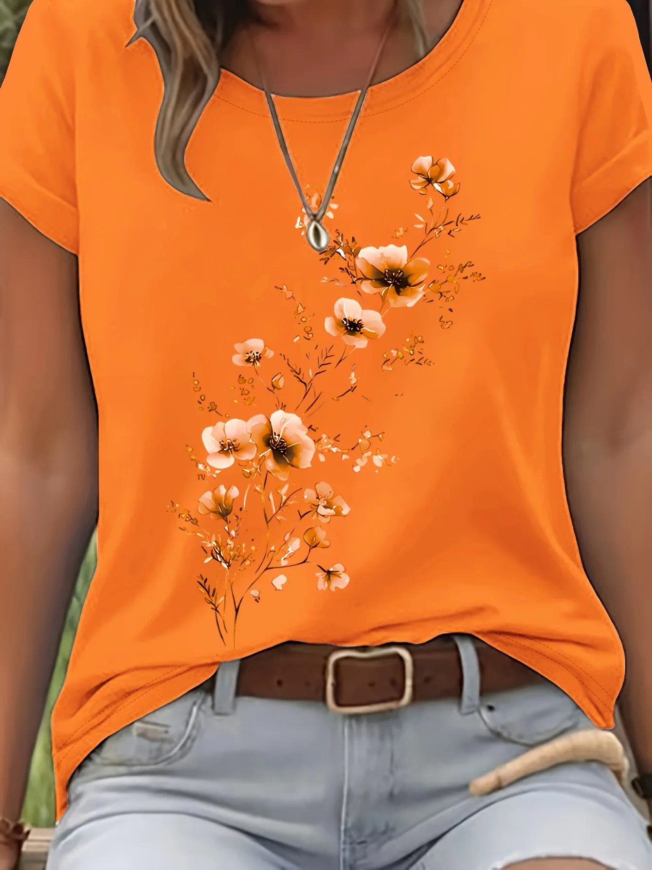 Purple Floral Branch Women's Tee - Delicate Watercolor Flower Graphic, Casual Light Purple Top image 4