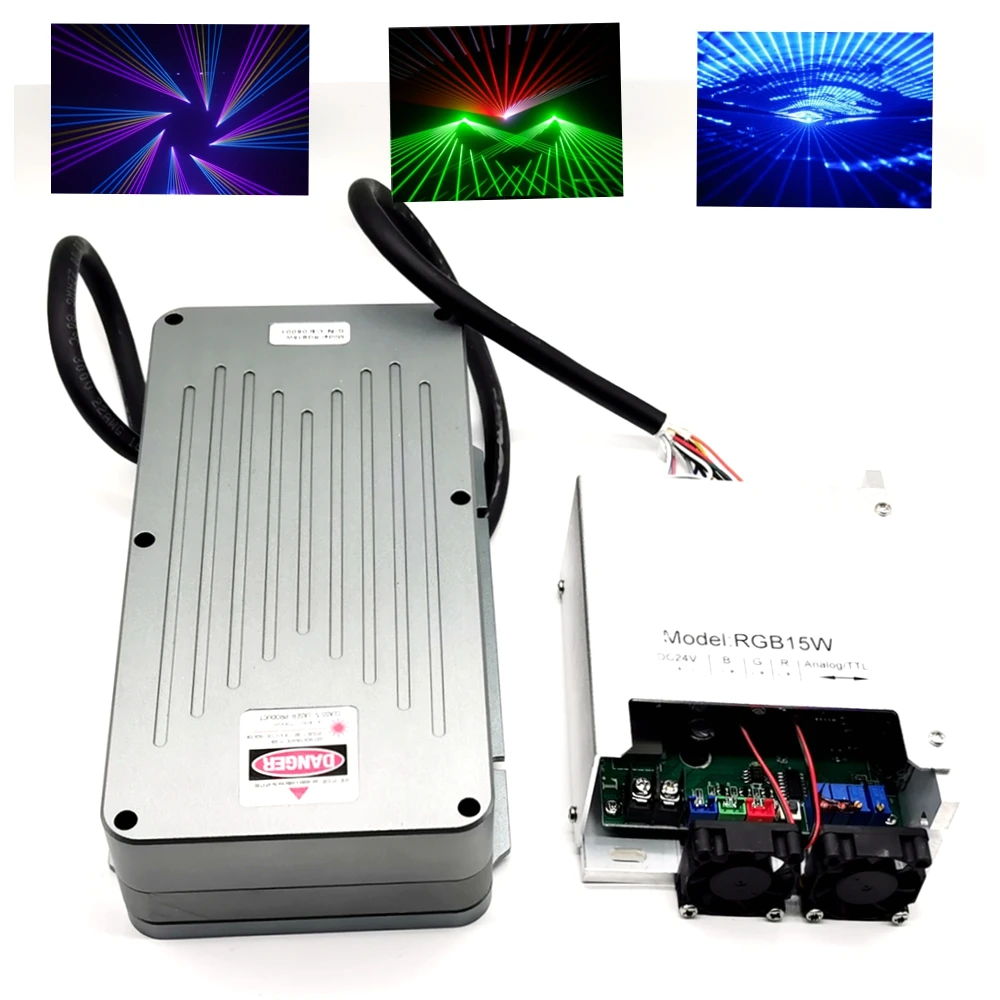 RGB 15W Color Laser Module 638nm 520nm 445nm Red/Green/Blue Stage Lamp Lights TTL / Analoge Modulation