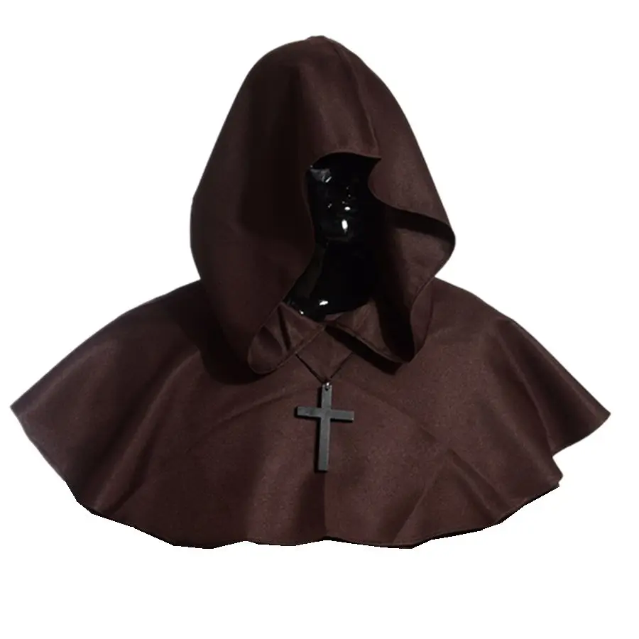 Mantello medievale Caped Pirate Hood Cosplay Halloween Party Capelet mantello Wicca Priest Monk Pagan Cowl Hat