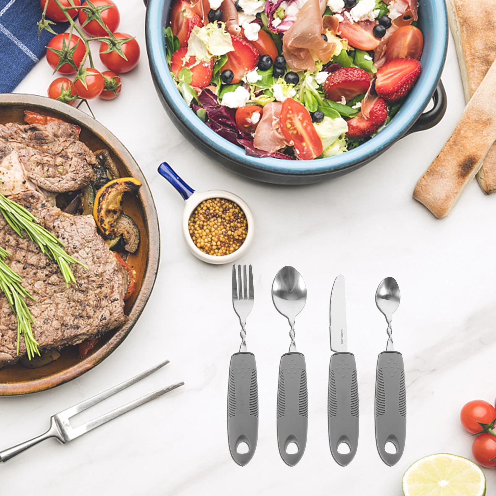 

1Set Anti-Shake Tableware Set for Elderly Lightweight Non-Slip Adaptive Utensils Easy Clean Portable Design for Disabled Tremor