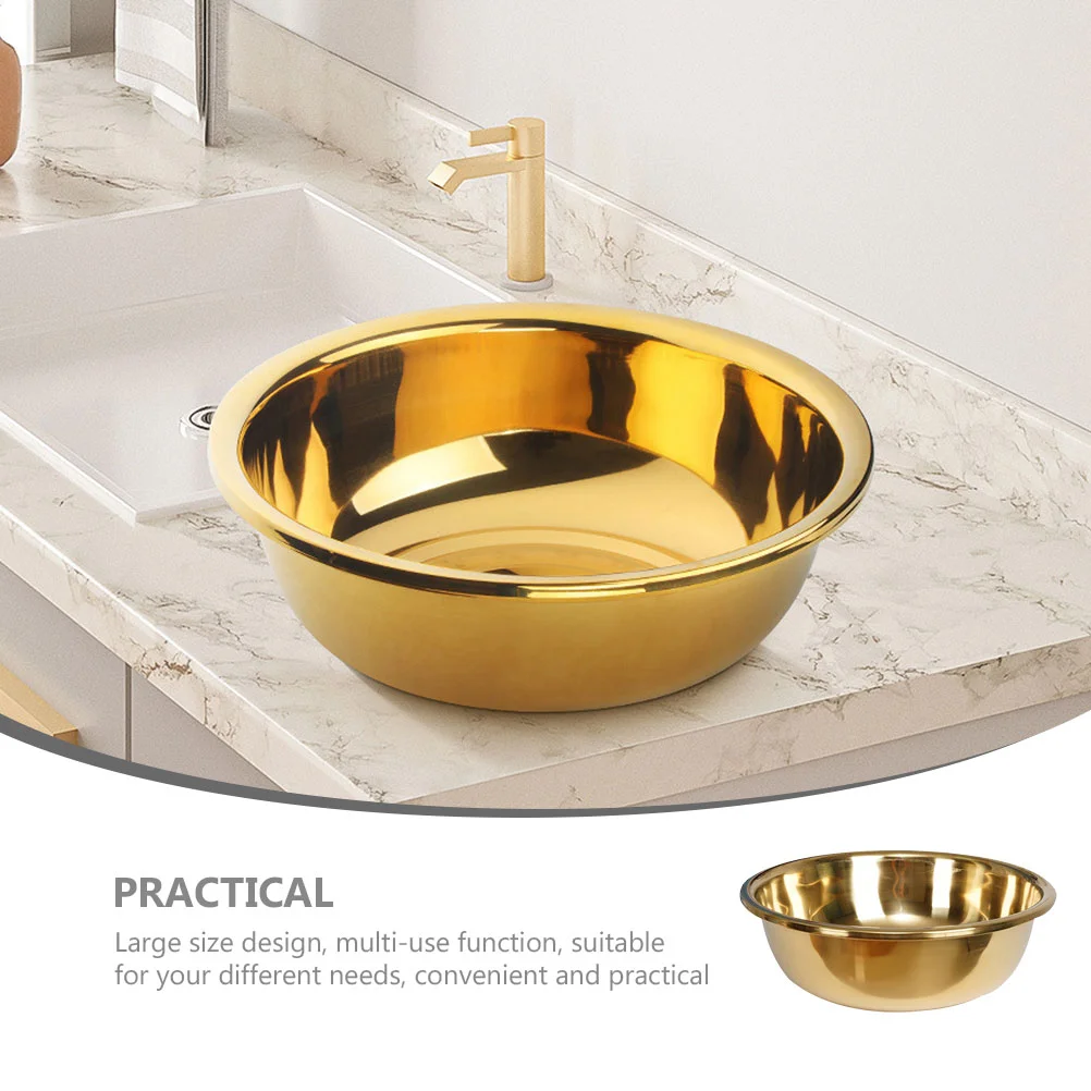 Stainless Steel Basin Thickened Kitchen Bath Household Vegetable Wash (gold) Flat Bottom Mixing Bowl Bowls for Large