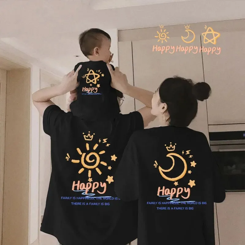 Mom Dad and Me Family Matching Cute Cartoon T-shirt Family Look Matching Outfits Father Daughter Son Clothes Kids Baby Outfits