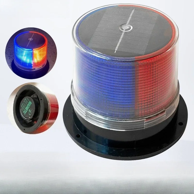 Lampu Strobo Peringatan LED Tenaga Surya, Lampu Beacon Magnetik Bulat untuk Atap, Lampu Flash untuk Penghalang Jalan Malam Hari, Pos Keamanan, Aksesoris Keselamatan