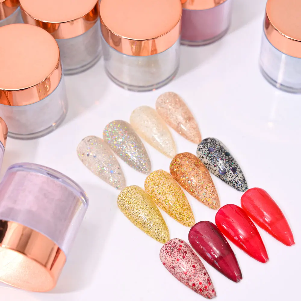 1Jar ทอง/สีแดงเล็บอะคริลิคผงแกะสลักเล็บ Polymer Tip Extension คริสตัล Pigment Professional ยาวนานเล็บผง