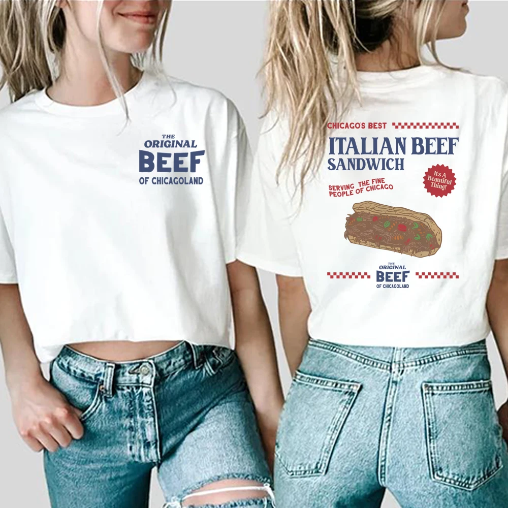 The Original Beef of Chicagoland T-shirt TV Show The Bear Gift Front Back Unisex Retro Italian Beef Sandwich Shirt Trendy Tops