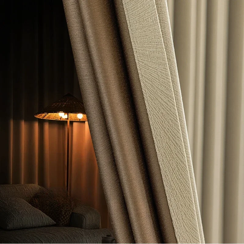 

Beige Chenille Luxury Curtains for Living Room Bedroom Dining Blackout Elegant Embroidered Window Tulledoor Screen Shutter Decor