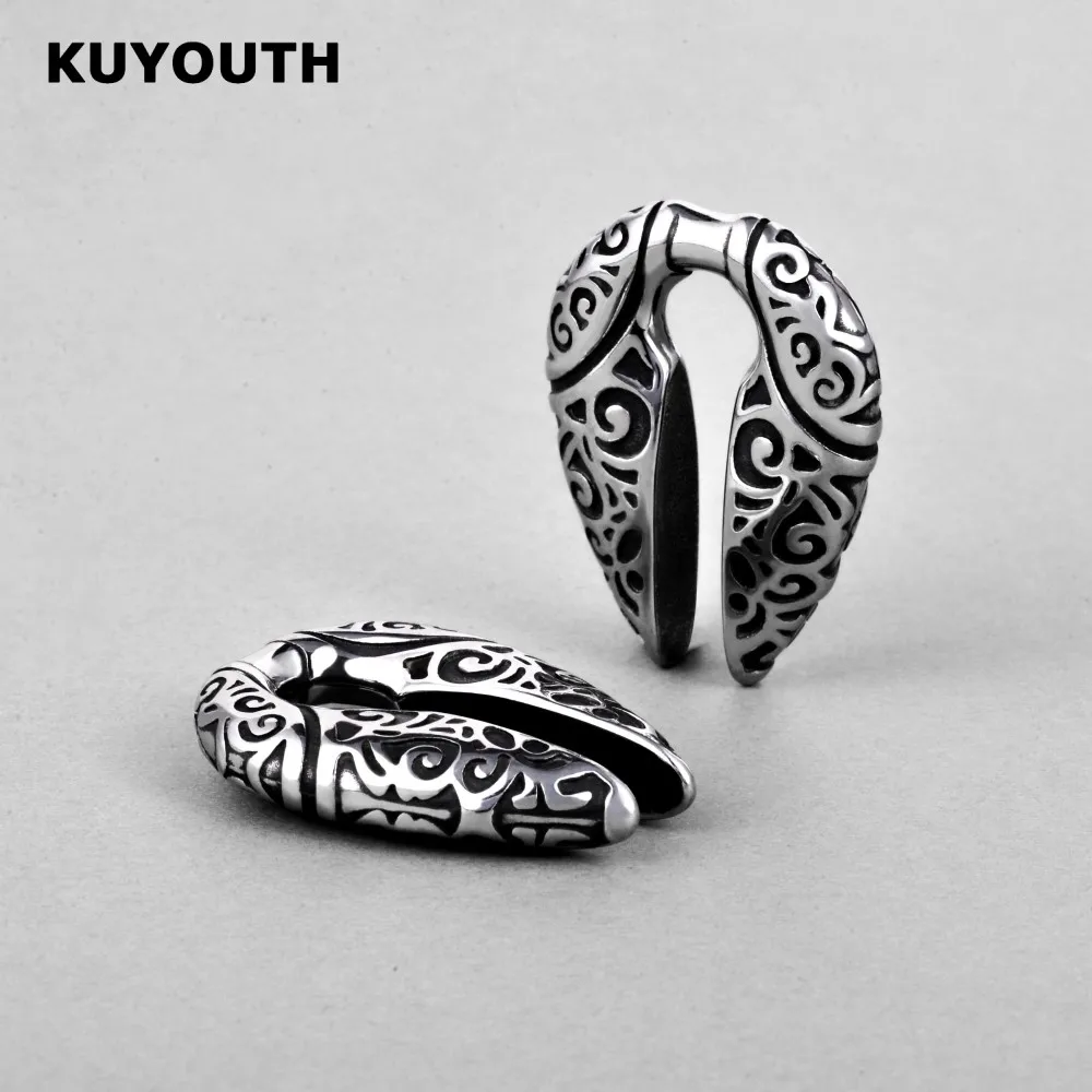 ​KUYOUTH New Stainless Steel Pattern Ear Weight Hanger Expanders Dangle Piercing Earring Gauges Body Jewelry Stretchers 8mm 2PCS