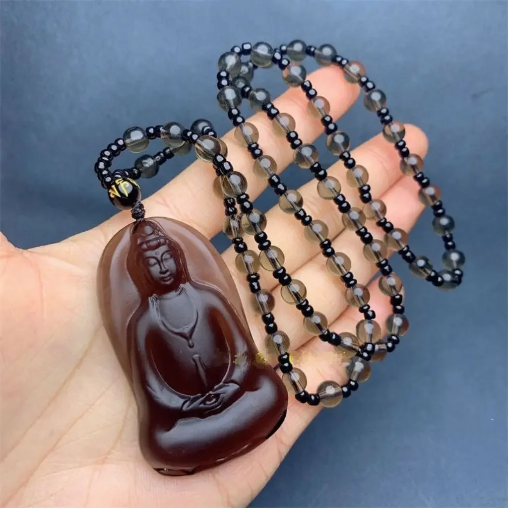 Natural Obsidian Enlightenment Buddha God Pendant Obsidian Guanyin pendant Maitreya Buddha Angel Protection Necklace positive