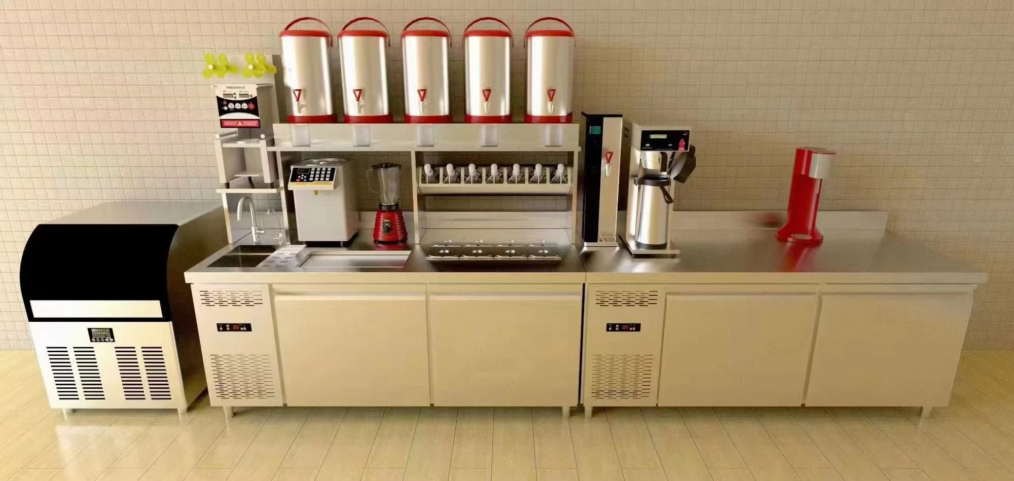 Commercial Electric Stainless Steel Milk Tea Shop Counter with Ice Well and Cocktail Station