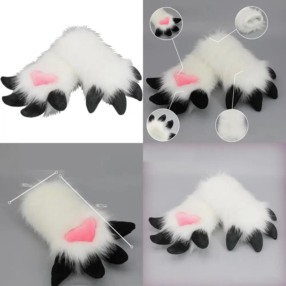 

Furry Dragon Claw Gloves for Halloween Cosplay and Fursuit Costumes - Plush Animal Paw Mittens Accessories