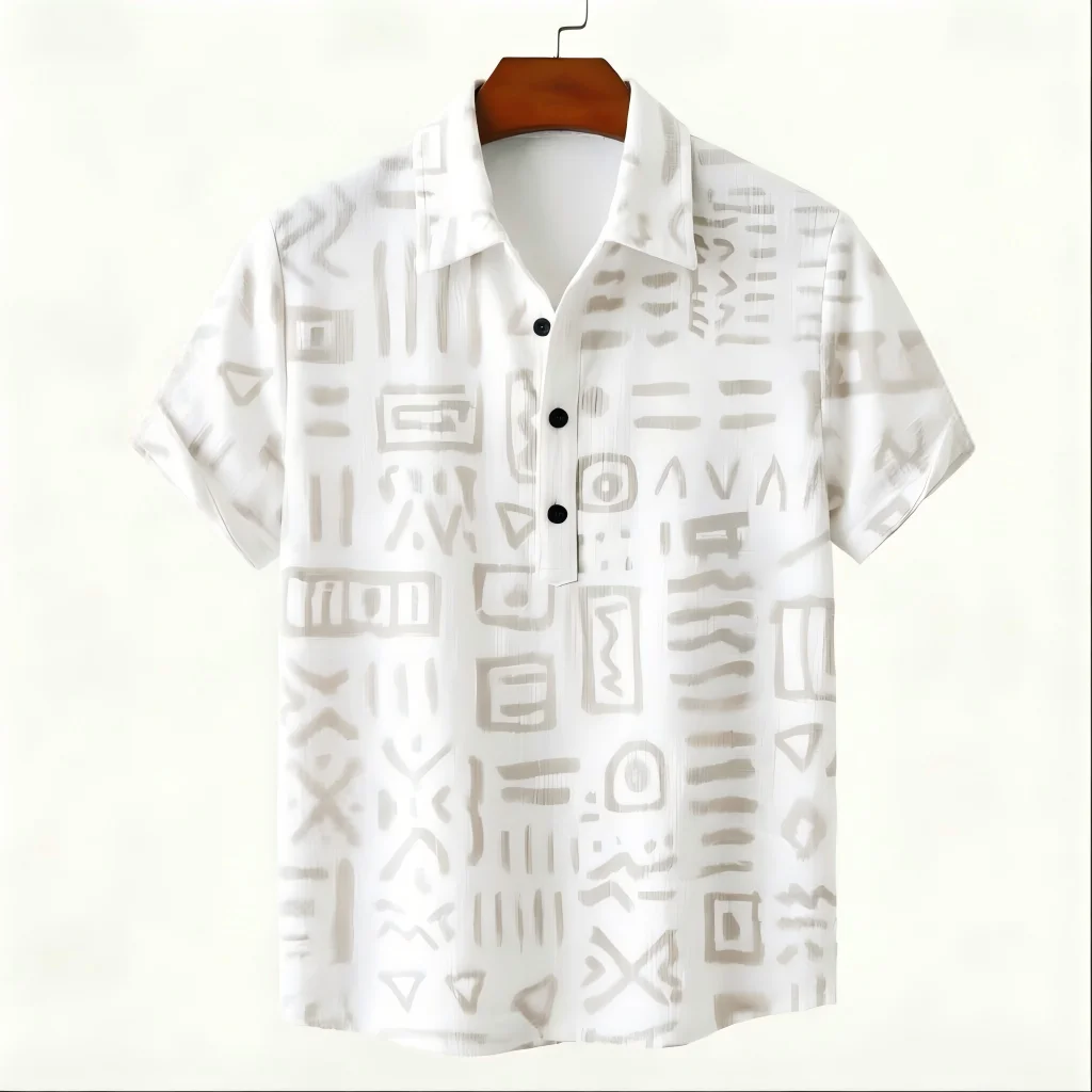 

Retro men's linen short sleeved shirt, digital printing, casual and comfortable, fashionable and trendy, street outdoor