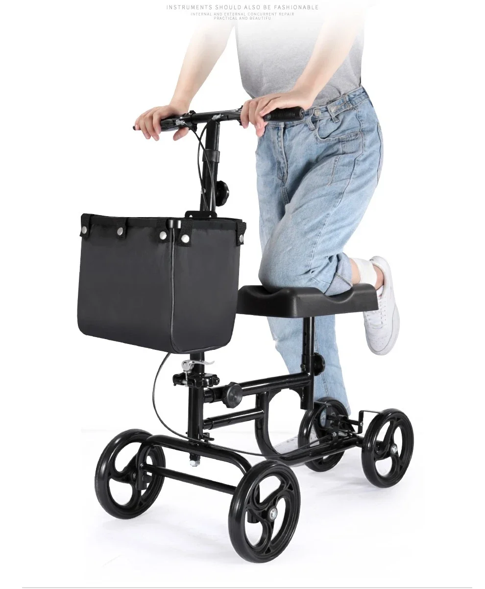 Black Foldable Dual Brakes for Foot Surgery Broken Ankle Injured Leg Crutch Broken Foot Injuries Knee Walker