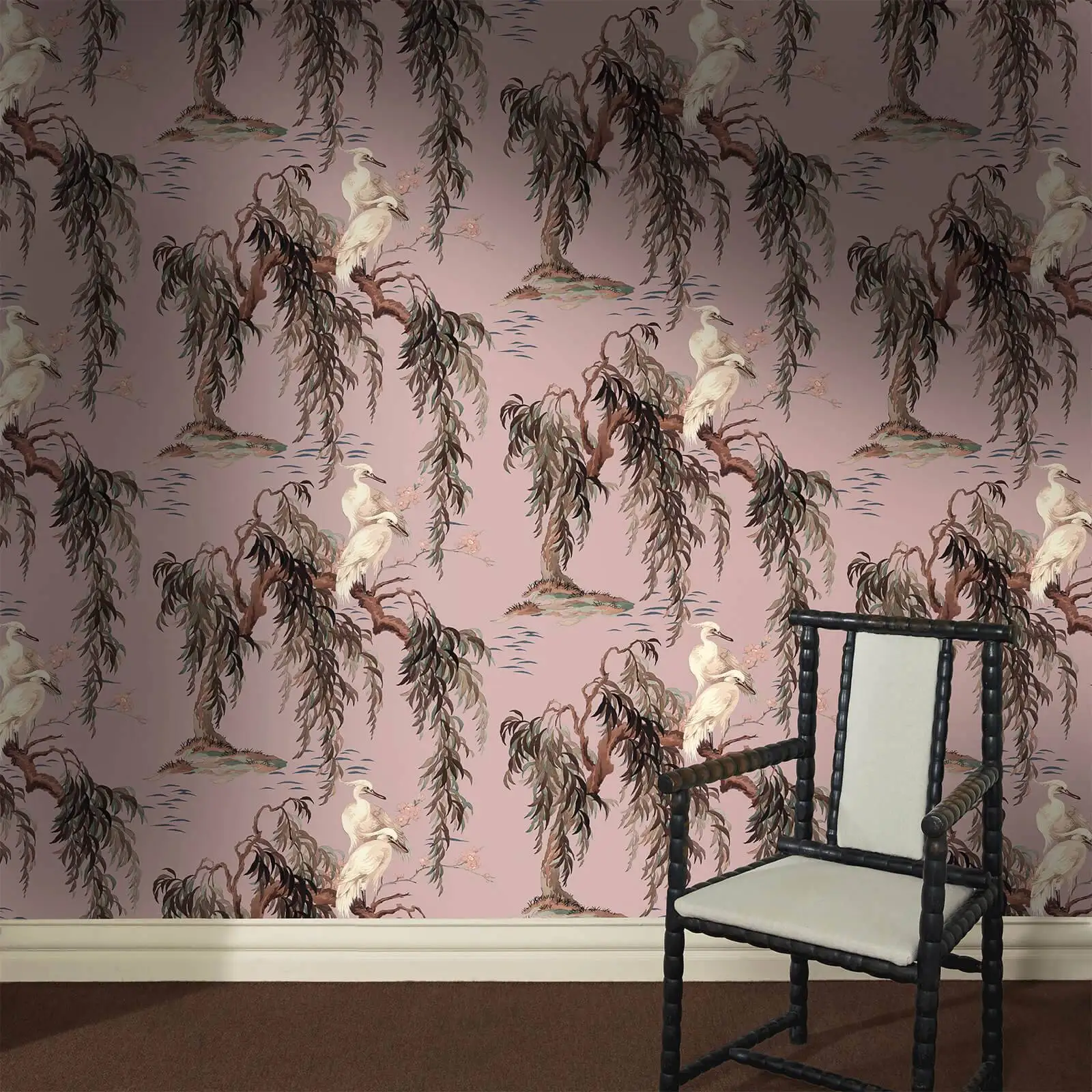 Customized Wallpaper Pink Retro Willow White Heron Bird Mural Living Room Bedroom Hotel Decoration Full House Coverage Wallpaper