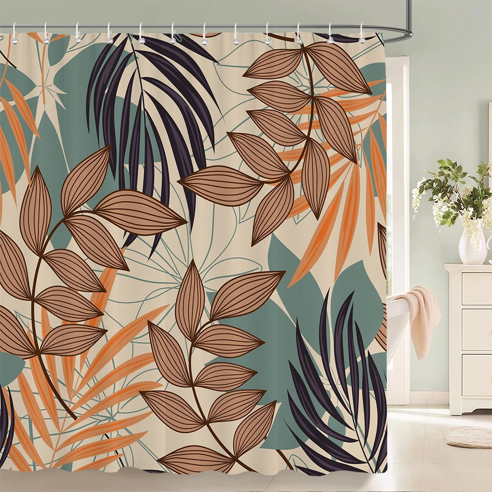 Palm Trees Leaves Shower Curtain Bathroom Waterproof Polyester Shower Curtain Printing Curtains for Bathroom Shower with Hooks